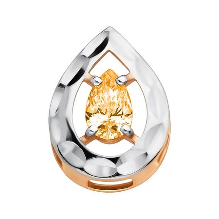 Золотая подвеска с цитрином и родированием с алмазной гранью