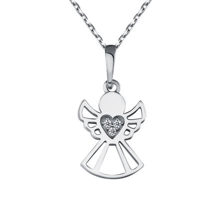 Серебряная подвеска Ангел с фианитами и родированием
