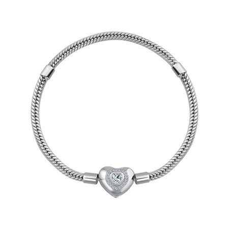 Серебряный полновесный браслет для шармов Сердце с фианитами