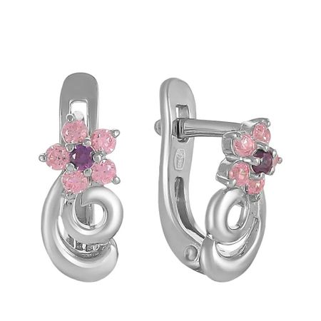 Серебряные серьги с аметистами и фианитами с родированием