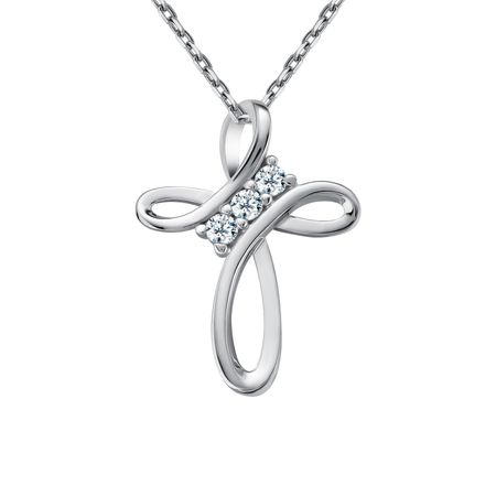 Серебряная подвеска Крест с фианитами и родированием