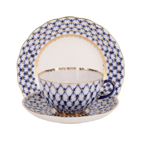 Чайный комплект трёх предметный Кобальтовая сетка