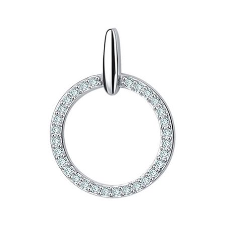Серебряная подвеска Круг с фианитами и родированием