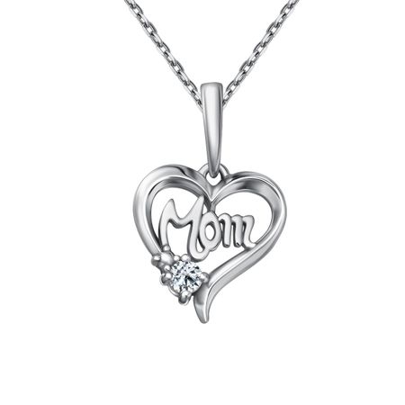 Серебряный подвес Mom с фианитом и родированием