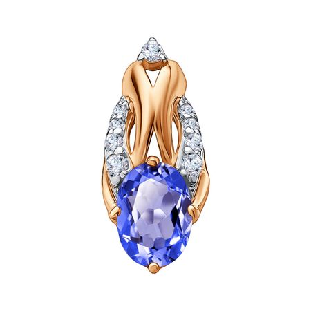 Золотая подвеска с топазом танзанит и фианитами с родированием