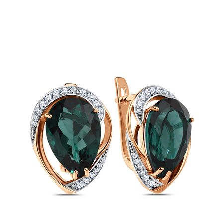 Золотые серьги с кристаллами и фианитами с родированием