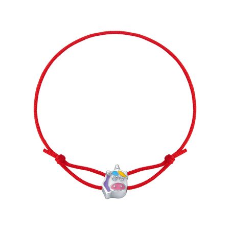 Браслет «красная нить» с серебряной вставкой, фианитами и эмалью