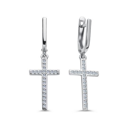 Серебряные серьги Крест с фианитами из коллекции Рок-н-Ролл