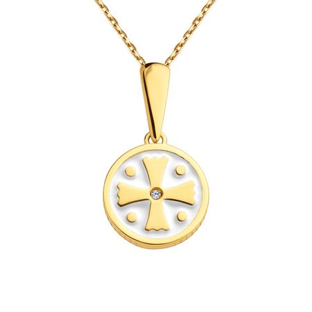 Серебряная подвеска с эмалью и фианитом с позолотой