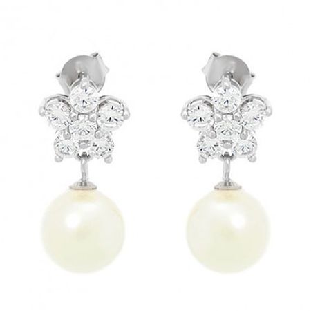 Серебряные серьги с жемчугом и фианитами