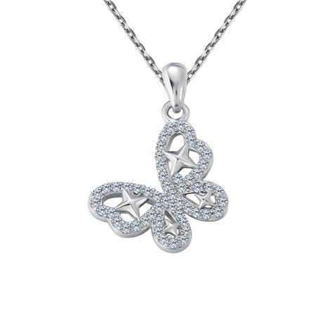 Серебряная подвеска Бабочка с фианитами и родированием