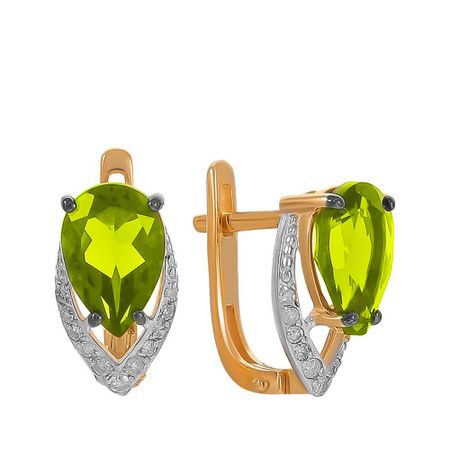 Золотые серьги с хризолитами и бриллиантами с родированием