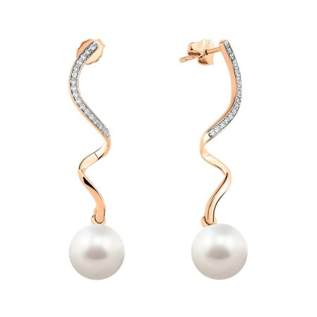 Серьги-пусеты из золота с жемчугом и бриллиантами