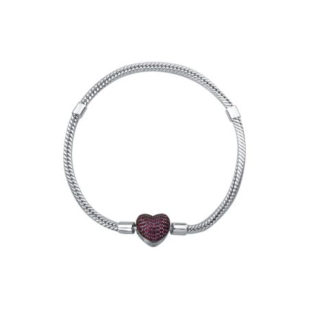 Серебряный полновесный браслет для шармов Сердце с фианитами и черным родированием