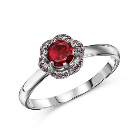 Серебряное кольцо с ювелирным кристаллом и фианитами с родированием