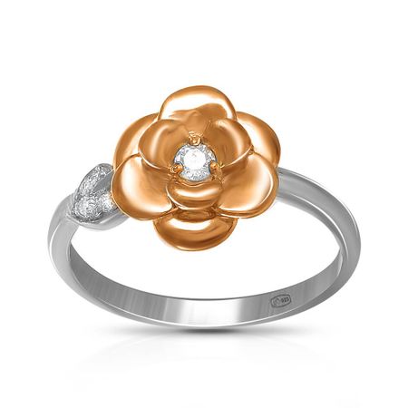 Кольцо Цветок из серебра с фианитами