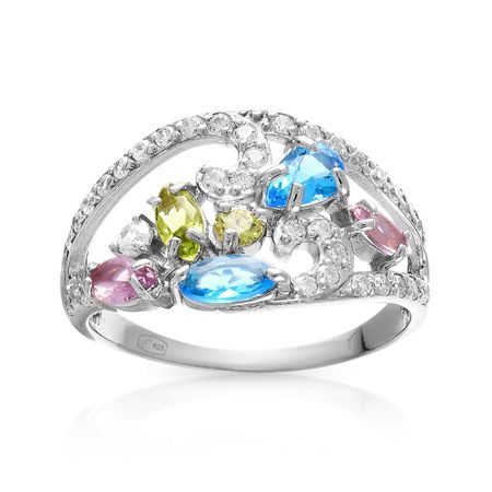 Серебряное кольцо с ювелирными кристаллами и фианитами