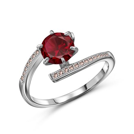 Серебряное кольцо с ювелирным кристаллом и фианитами с родированием