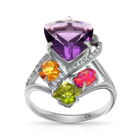Кольцо из серебра с самоцветами и фианитами