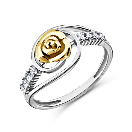 Серебряное кольцо Роза с фианитами и позолотой с родированием кровавая роза повязка на голову для хэллоуина