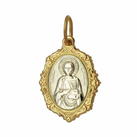 Золотая подвеска Икона Святой Пантелеймон Целитель