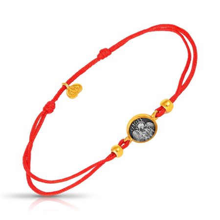 Браслет на нитке с подвеской Ангел-хранитель из серебра с позолотой р.15-23