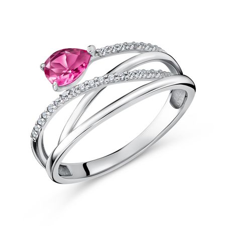 Серебряное кольцо с ювелирным стеклом и фианитами с родированием