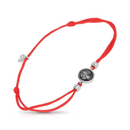 Браслет на нитке с серебряной подвеской Ангел-хранитель р. 10-15