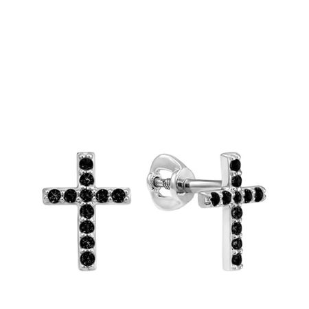 Серебряные серьги Крест с фианитами и родированием