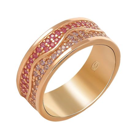 Серебряное кольцо со шпинелью и ситаллами с позолотой