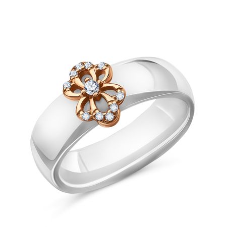 Серебряное кольцо с керамикой и фианитами с позолотой