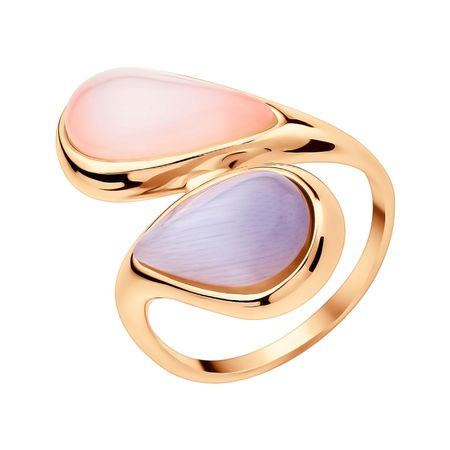 Серебряное кольцо с кошачьим глазом и позолотой