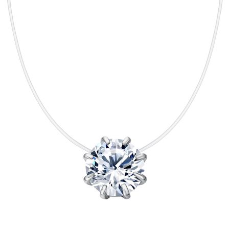 Серебряное колье на леске с фианитом и родированием