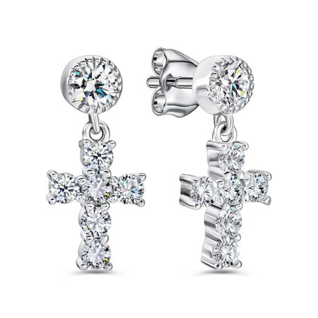 Серебряные серьги Крест с фианитами и родированием