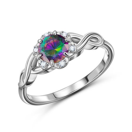 Серебряное кольцо с кварцем и фианитами с родированием