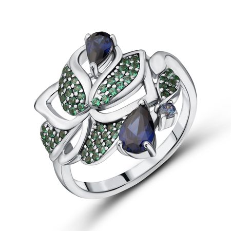 Серебряное кольцо со шпинелью и фианитами