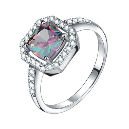 Серебряное кольцо с кварцем и фианитами с родированием