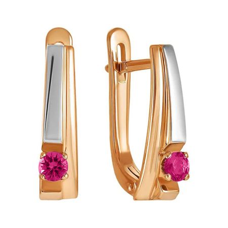 Золотые серьги с рубинами и родированием