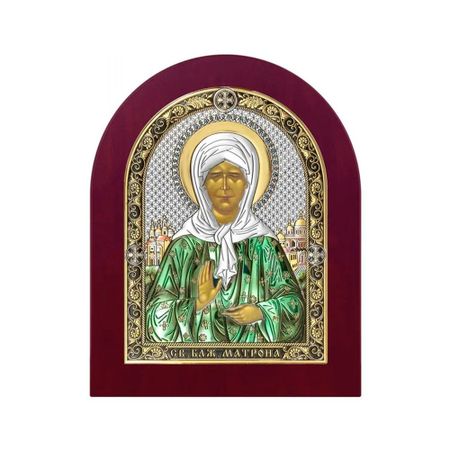 Икона Матрона Московская святая блаженная с ламинацией и серебром 8.5x10.2 см