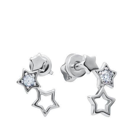 Серебряные серьги Звезды с фианитами и родированием