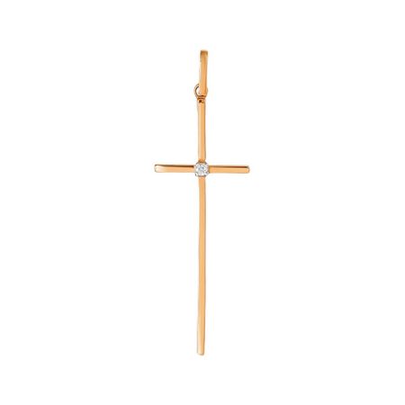 Золотая подвеска Крест с бриллиантом