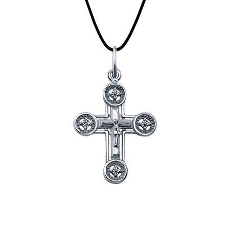 Серебряный крест с фианитами и чернением