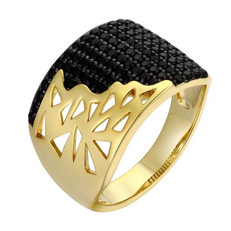 Серебряное кольцо с кристаллами и позолотой с родированием