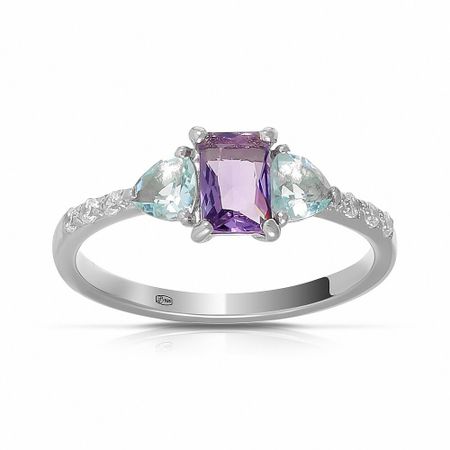 Серебряное кольцо с аметистом и топазами с фианитами