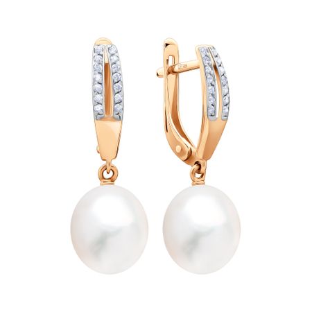 Золотые серьги с жемчугом и фианитами