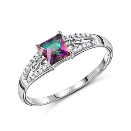 Серебряное кольцо с кварцем и фианитами с родированием