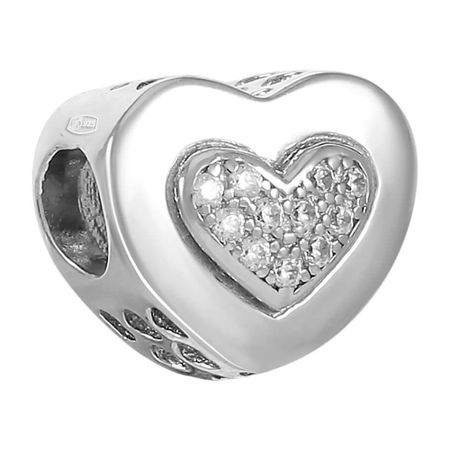 Подвеска-шарм Сердце из серебра с фианитами