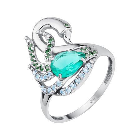 Серебряное кольцо с ювелирными кристаллами и родированием