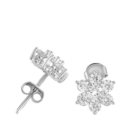 Серьги-пусеты Цветок из серебра с фианитами