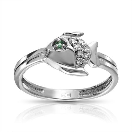 Кольцо Рыба из серебра с алпанитом и фианитами